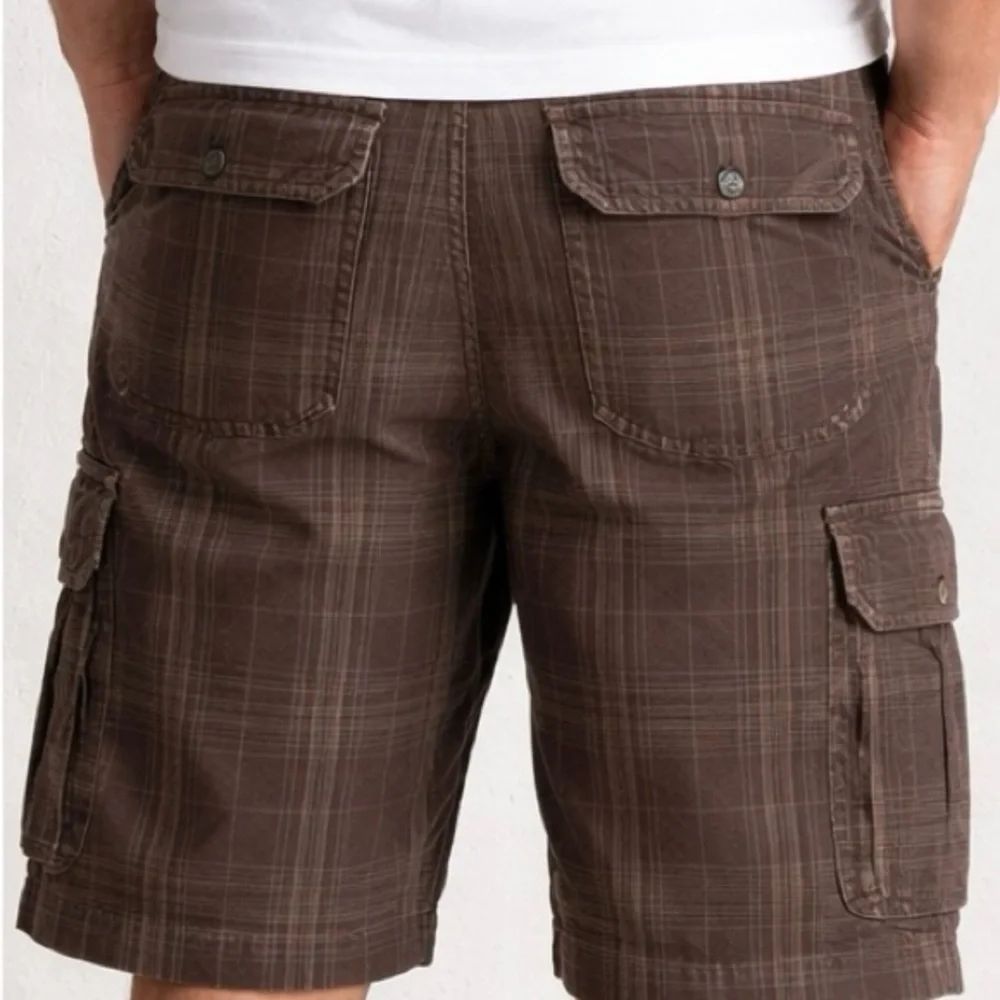Eddie Bauer Cargo Shorts Men's Size 40 Brown Plaid Outdoor Utility Shorts